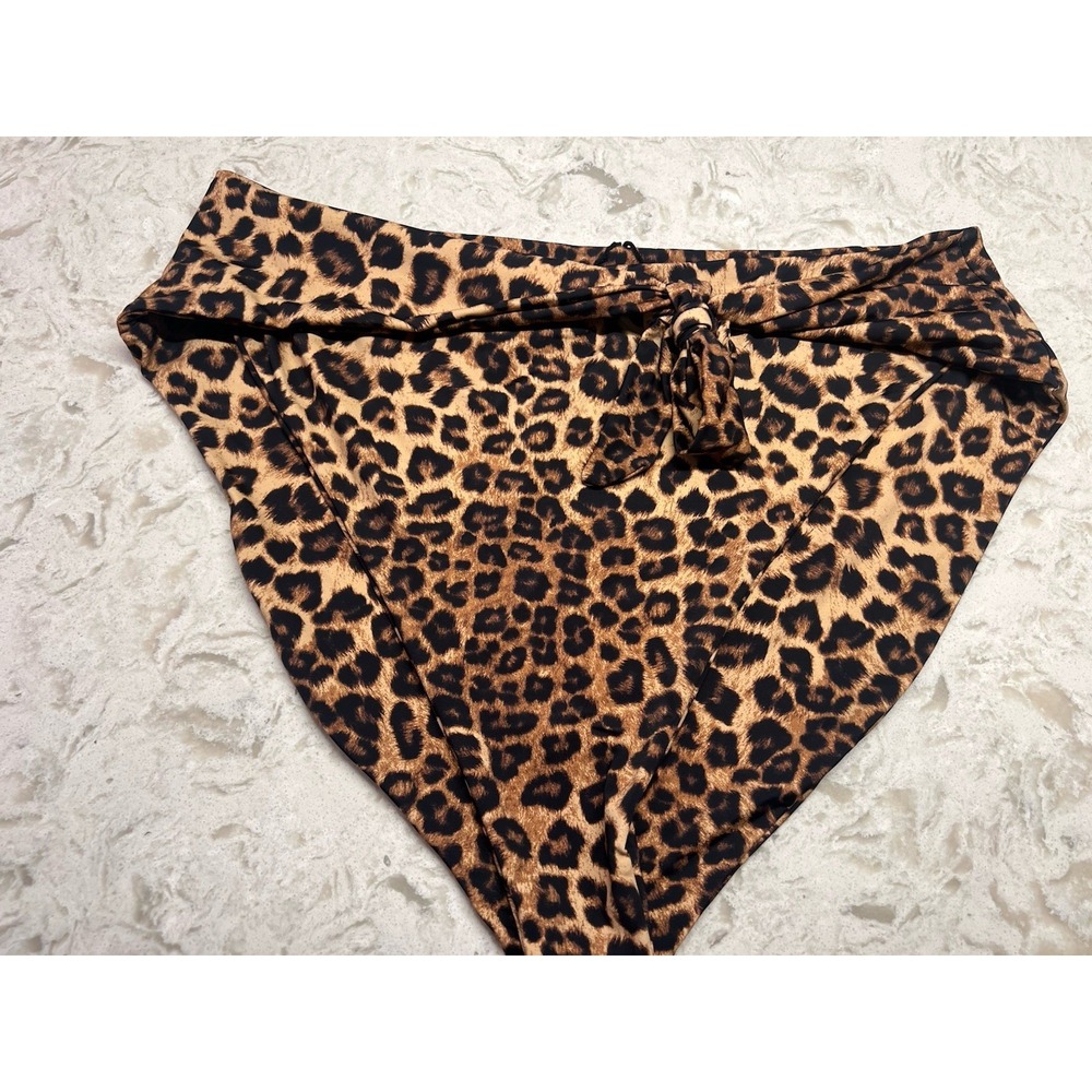 Good American Bikini Bottom SZ 6 (3X) Leopard Tie Front Waist Cincher Swim NWOT